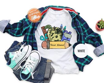 Personalisierte Zurück zu Schule T-Shirt, benutzerdefinierte Name Kleinkind T-Shirt, erster Tag der Schule Top