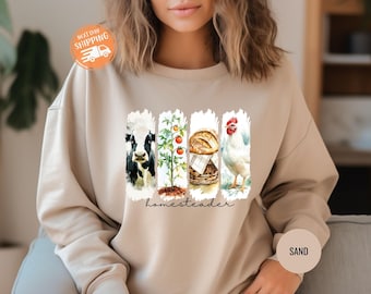 Homesteader Watercolor Sweatshirt, Farm Life Hoodie, Gardener Gift