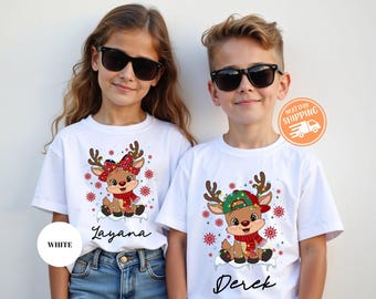 Custom Reindeer Toddler Shirt, Personalized Christmas Tee, Christmas T-Shirt