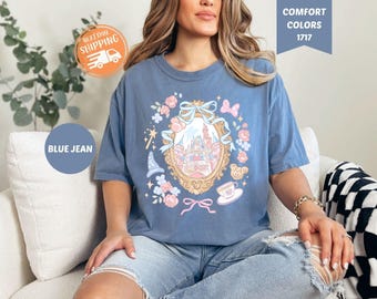 Comfort Colors Disney Castle Shirt, Disney Girl Trip Shirt, Magic Kingdom T-shirt, Coquette Bow Disney Castle Tee, Disneyland Birthday Girl