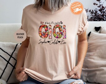 Personalized Gigi Shirt , Grandmother Floral Crewneck, Grandkids Names