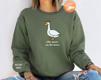 Silly Goose On The Loose Sweatshirt, Cowboy Duck Sweatshirt, Funny Duck Hoodie, Western Sweater, Preppy Clothes Shirt, Goose Sweatshirt