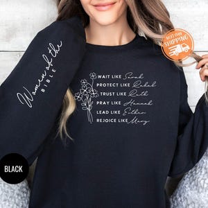 Women of the Bible Unisex Sweatshirt, Inspirational Christian Women&#39;s Gifts, Scripture Inspired Sleeve Print Sweatshirt, Gift For Her