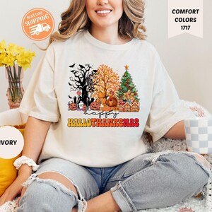 Comfort Colors Hallothanksmas Shirt: Fall Halloween Thanksgiving Christmas Tee