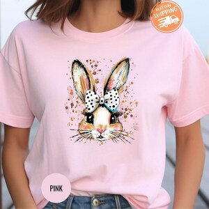 Coquette Bow Bunny Shirt, Cute Bunny Sweatshirt, Rabbit Tee, Happy Easter Day Gift, Coquette Easter, Cute Easter Tee, Easter Shirt For Kids
