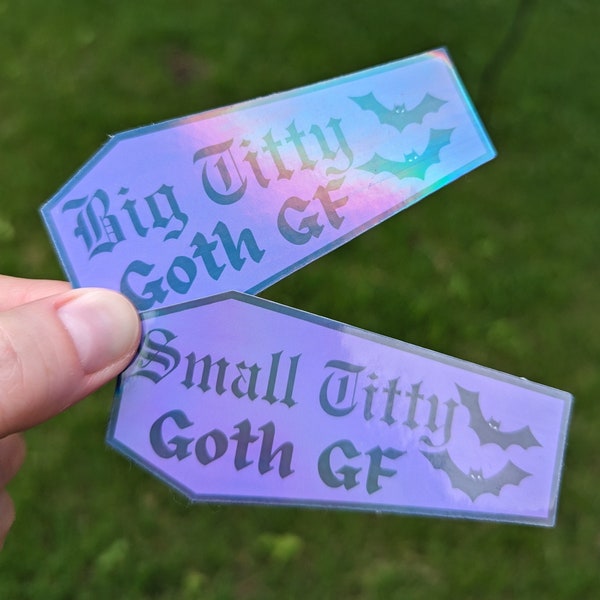 Goth GF Holographic Vinyl Stickers - Vinyl Water Resistant - Goth - Emo - Scene - Black and Purple - Bats - Coffin