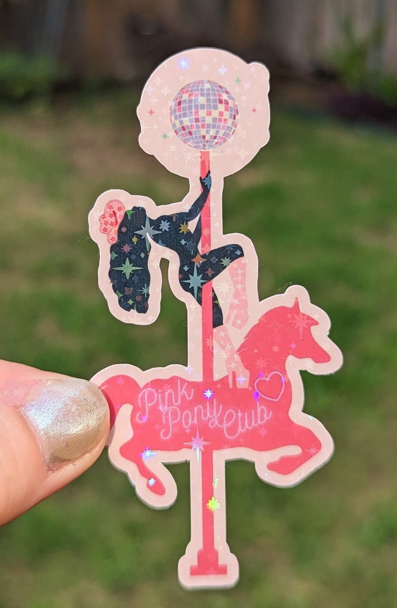 Chappell Roan Pink Pony Club Vinyl Water Resistant Decal Sticker - Holo Glitter - Laptop Sticker - Water Bottle Sticker - Holographic