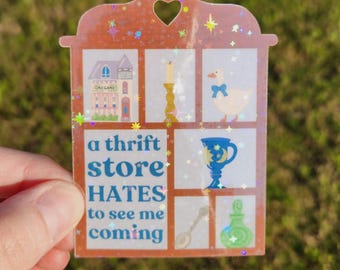 A Thrift Store Hates To See Me Coming – Holo Vinyl Sticker – Water Resistant Laptop Decal