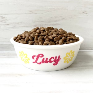 Customizable Pet Bowl - Pet Bowl With Flowers - Custom Pet Name Bowl - New White Cat Bowl - Cute White Dog Water Bowl Gift