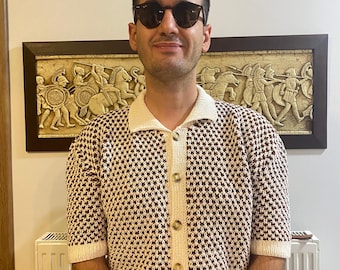 Knitted Men's Shirt, Short Sleeve Knitted Shirt, Handmade Men's Shirt, Vintage Knitted Shirt, Trendy Men's Clothing, Comfortable Men's Shirt