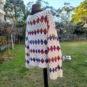 Eye Sweater, Third Eye Sweater, Oversize Sweater, Rainbow Sweater, Handmade Sweater, Long Sleeve Blouse, Handmade Knitting, Hand of Fatima