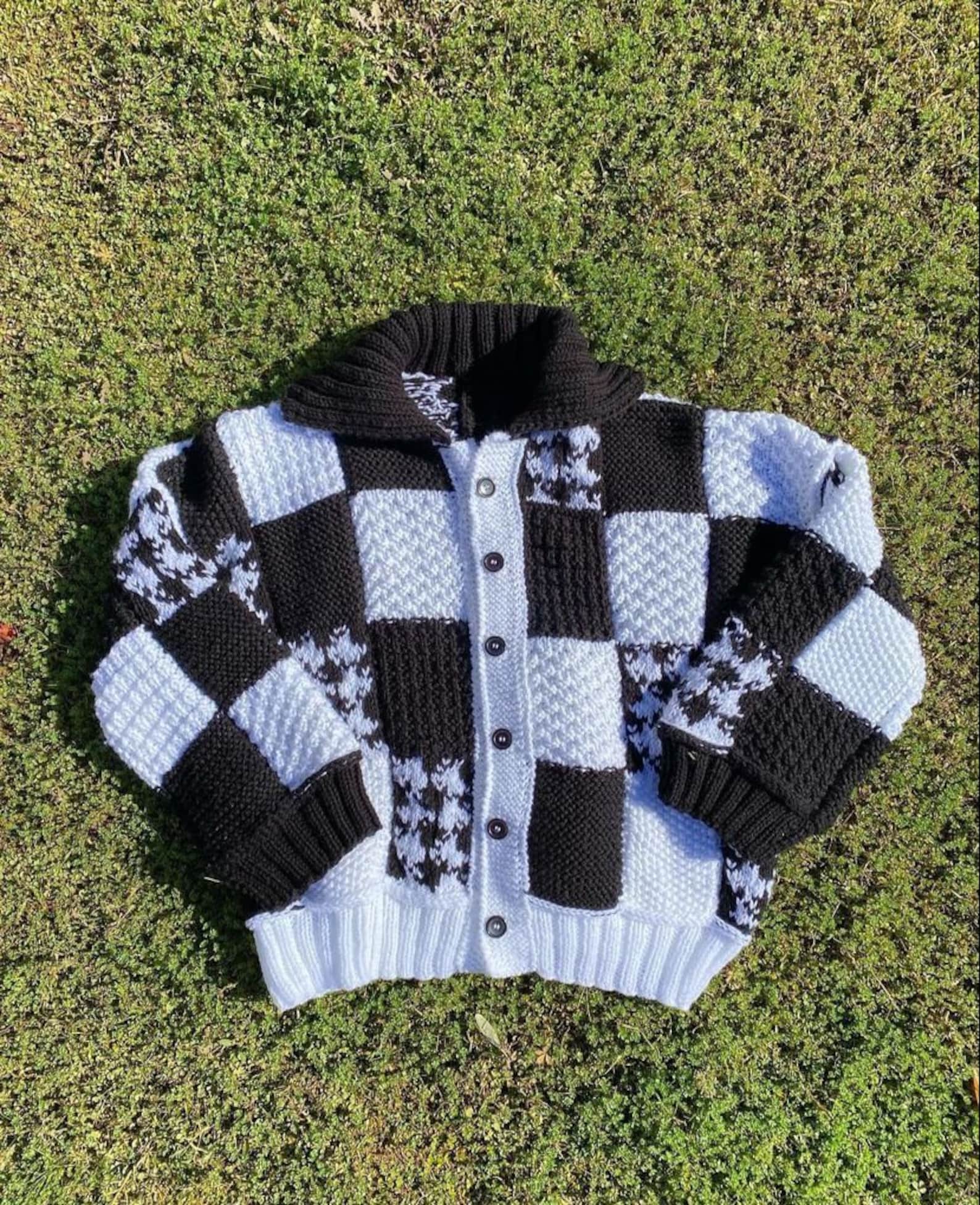 Black Long Cardigan with Irregular White Cross Pattern main image 1