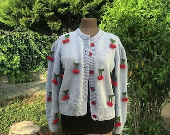 Crochet cherry Cardigan, Flowers cardigan, cherry cardigan, Vintage Rose Sweater, Floral Fantasy Sweater