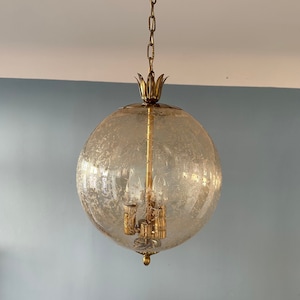 Vintage Glass And Brass Glashütte Limburg 60s/Mid Century Glass Globe Pendant Lamp /Hollywood Regency/Space Age Lighting/MCM Hanging Lamp
