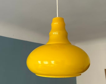 Vintage Glass Yellow Pendant Lamp/Mid Century Modern Light/Space Age Yellow Hanging Lamp/Modern Opaline Glass Fixture