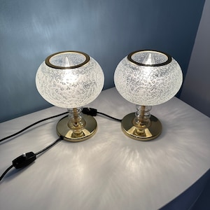 Vintage Pair of Doria Table Lamps/Crystal Globe Brass Table Lamps/Space Age Bedside Lamps/Mid Century Modern Bedside Lamps/Doria German Lamp