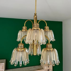 Vintage Glass And Brass Richard Essig Hanging Lamp/Mid Century Modern German Designer Light 70s/Space Age Murano Glass Ceiling Fixture