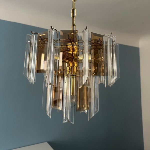 Vintage Glass And Brass Paolo Venini Chandelier 70s/Mid Century Glass Pendant Light/Modern Venini Hanging Lamp
