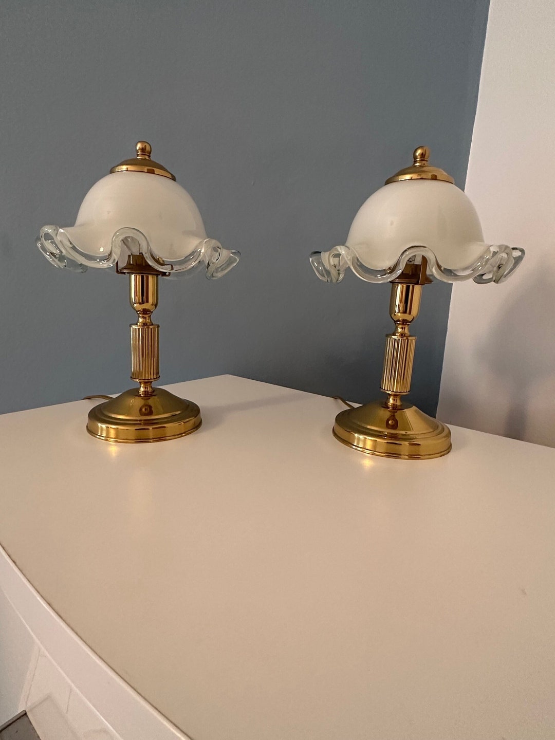Pair of Vintage Nighstand Sölken Leuchten Lamps/ Murano Bedside Lamps
