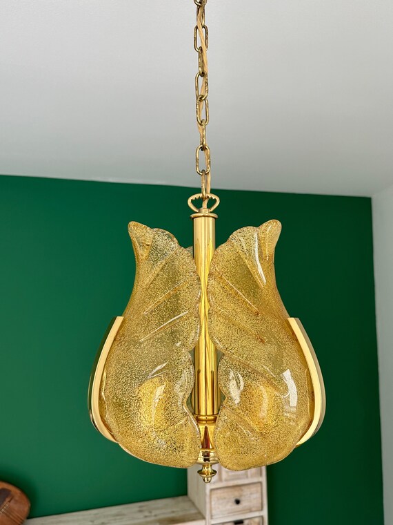 Vintage Amber Glass Lamp Carl Fagerlund Vor Sölken/Mid Century Ceiling Light/MCM Fagerlund Lamp 60s