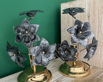 A Pair Vintage Murano Flower Table Lamp/Mid Century Glass Blossom Bed Side Lamp/Murano Table Lamp 70&#39;s