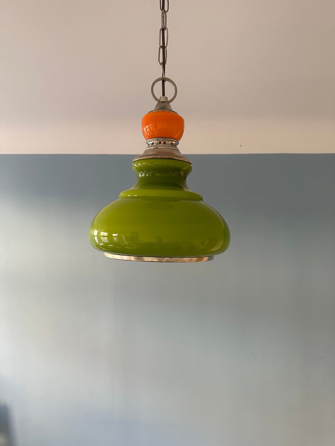 Space Age Green Glass Pendant Lamp/opaline Glass Ceiling Light/mid