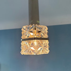 One of Three Mid-Century Crystal Glass & Chrome Hanging Light Kinkeldey,1960s/MCM Crystal Glass Modern Ceiling Light/Vintage Pendant Light