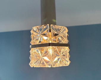 One of Three Mid-Century Crystal Glass & Chrome Hanging Light Kinkeldey,1960s/MCM Crystal Glass Modern Ceiling Light/Vintage Pendant Light