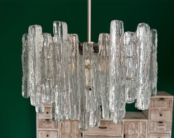 Lustre grande de vidro Murano vintage por J.T.Kalmar Áustria/Luz de teto de vidro Murano raro de meados do século 60/Lâmpada de Murano austríaca moderna