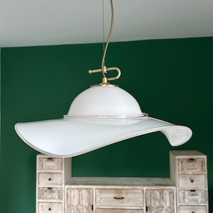 Vintage Large Murano Glass Pendant Lamp/Mid Century Murano Hanging Light 70s/Space Age White Ceiling Fixture/