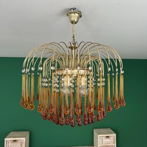 Large Vintage Venini Teardrop Chandelier 70s/Mid Century Murano Glass Waterfall/Modern Murano Ceiling Light/Space Age Italian Lamp