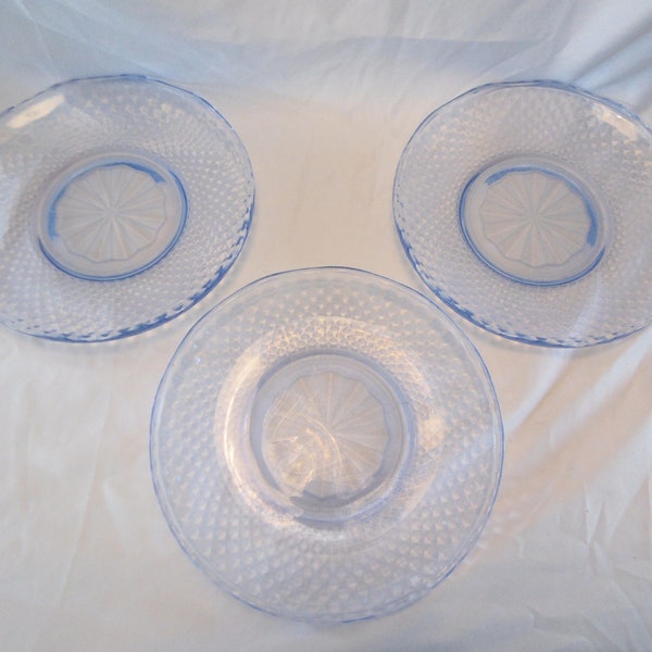 Italian pale blue pressed glass plates x 3 1960s