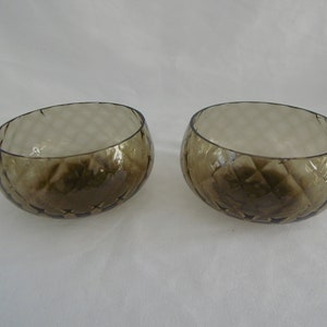 Empoli Geometric Smoked Glass Bowls x 2 1960s