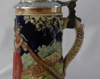 Boccale da birra tedesco con coperchio in metallo, anni '60