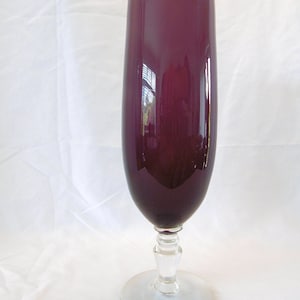 Aubergine Glass Vase on a Clear Stem Foot - 1970s