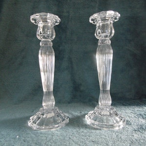 Pressed Glass Tulip shape Candlestick holder x 2 1960s