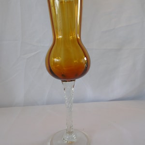 Fluted Italian Empoli Amber Vase on clear twisted stem base - 1950s