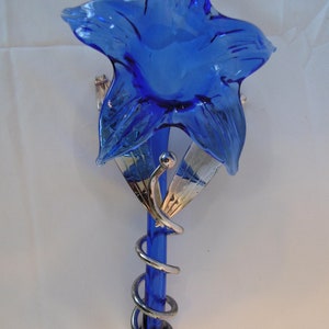 Murano (?) Hand Blown Art Glass Cobalt Blue flower table centre piece