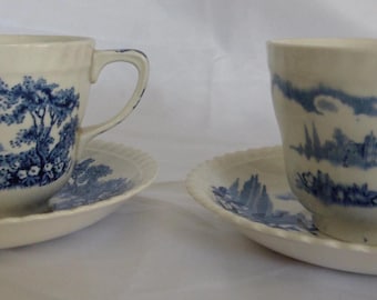 Johnson Brothers "Castle on the Lake" 2 x Cups and Saucers 1940s