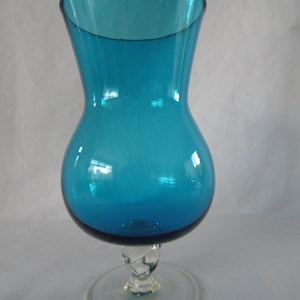 Beautiful Empoli Turquoise Vase with twisted clear glass stem 1950s