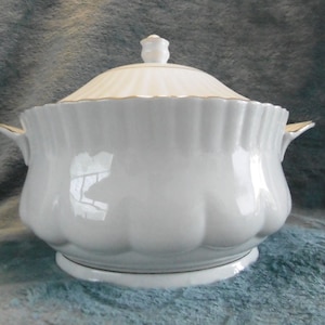 Chodziez Iwona, Poland, White Porcelain Tureen with Gold Trim -  1950s