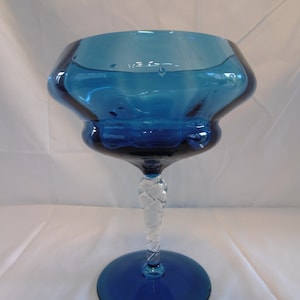Cobalt Blue Italian Empoli Glass Pedestal Bowl