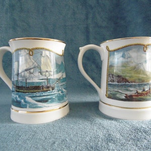 Danbury Mint &quot;Arctic Voyage&quot; Melvyn Buckley Wedgwood Queensware - Pair of Tankards entitled &quot;Horatio Nelson&quot; &quot;Attacking Santa Cruise&quot; 1980