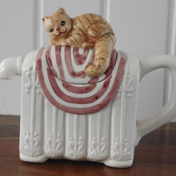 Witzige Ginger Katze auf Kühler Teekanne 1980er Jahre