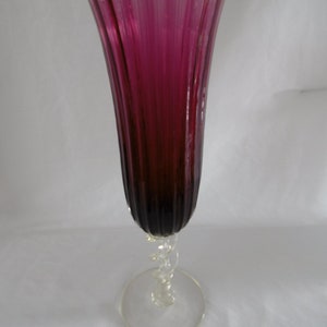 Beautiful Empoli large aubergine Vase with twisted clear glass stem 1950s