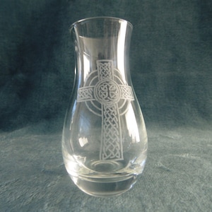 Celtic Cross etched glass bud vase 1950s