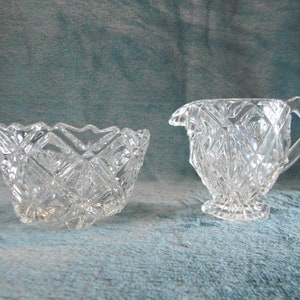 Art Deco cut glass diamond Sugar Bowl and Milk Jug