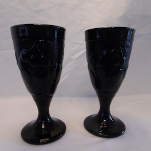 French Victorian Black Gothic Pressed Glass Chalice Goblets x 2