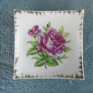 Pretty Porcelain Trinket Dish with Rose decoration 1950s