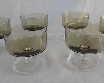 Smoked Glass Champagne Glasses x 6 1960s